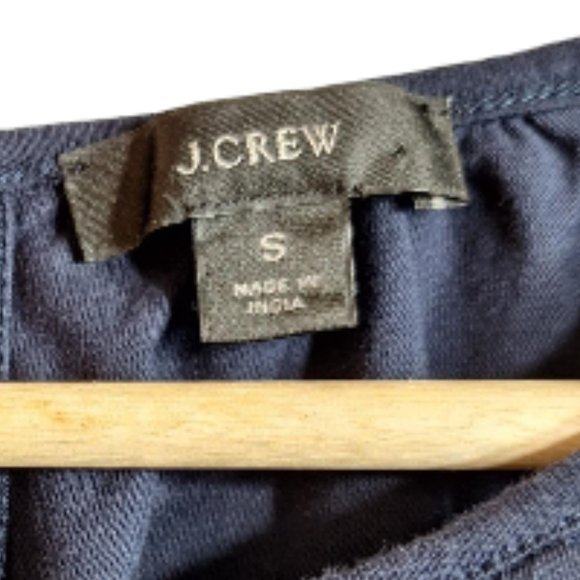 J. Crew Navy Cotton Blouse with Eyelet Lace Sleeves Size Small - Picture 6 of 6